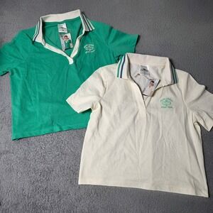 Crane Womens S M Pickleball Sport Club Polo Top Green Cream 2 Pack NWT
